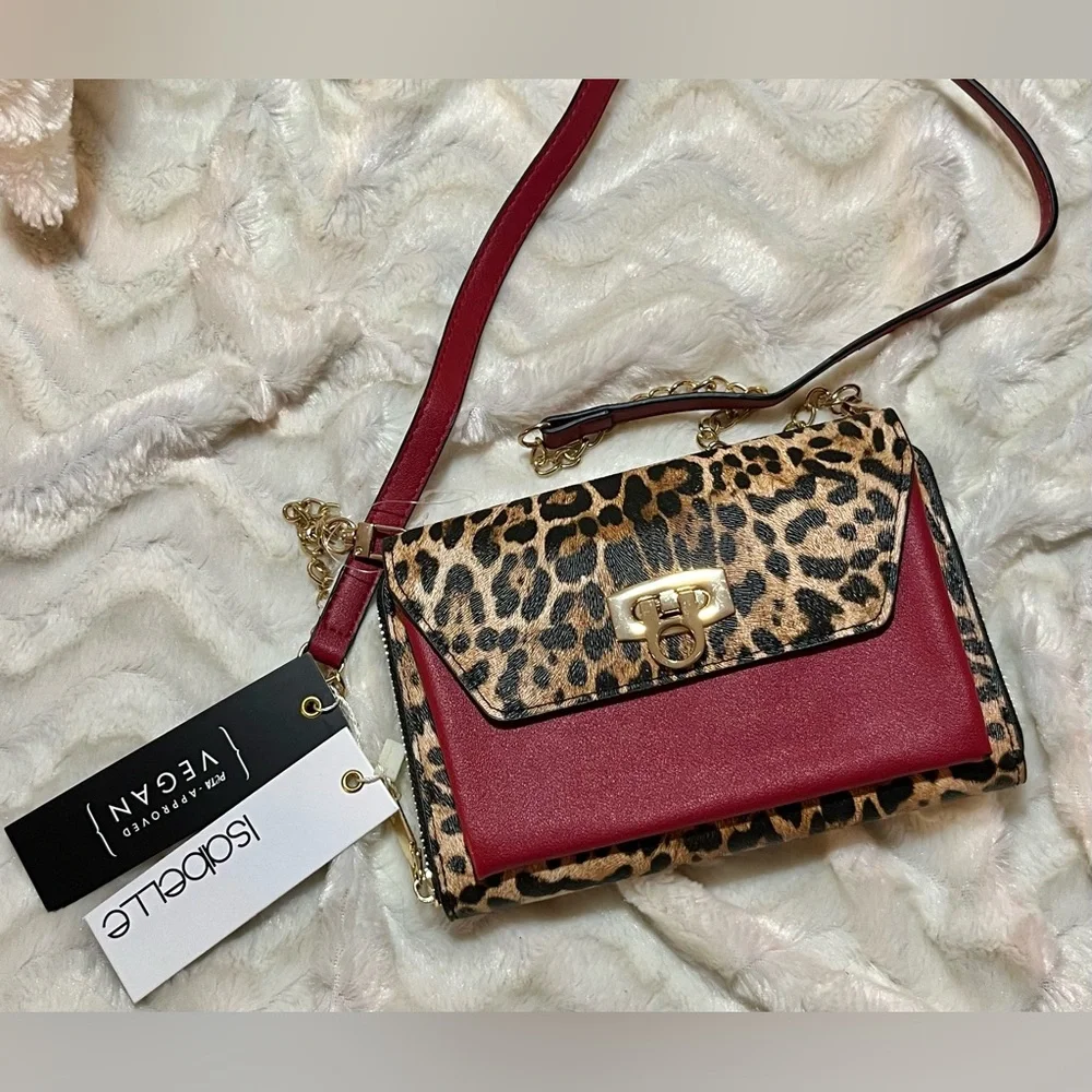 Isabelle Vegan Leather animal print crossbody NWT